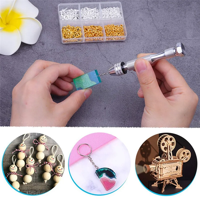 AC88-Resin Tools Kit With 2Pcs Pin Vise Hand Drill 20Pcs Drill Bits And 800Pcs Screw Eye Pins For DIY Keychain Pendant Making