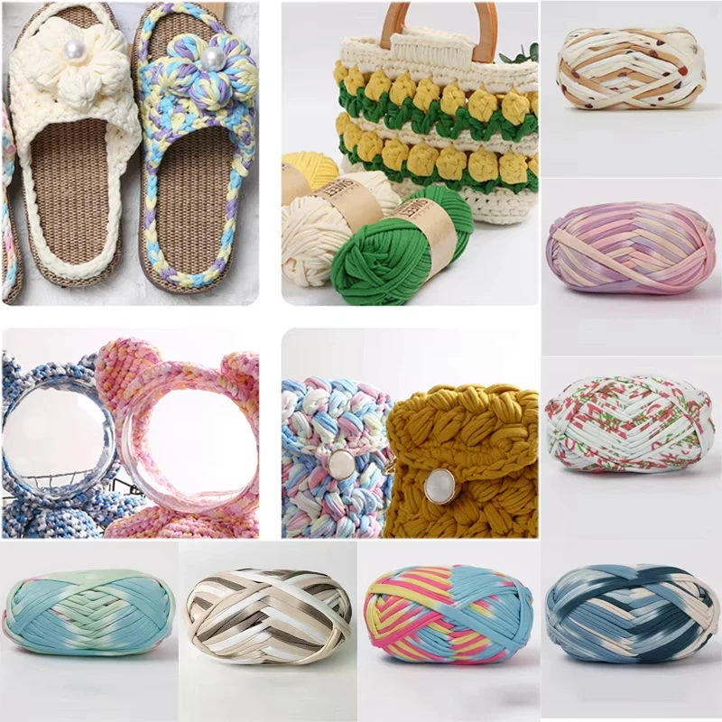 100g/Rolle Dickes Garn Superweiches Farbiges Stoffband-Garn für DIY Handstricken Gewebte Tasche Teppich Korb