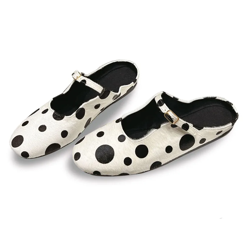 High Quality Flat Heel Half Slippers Women Round Toe Slip On Flat Mules Ladies Horsehair Elegant Dress Slides Shoes Female