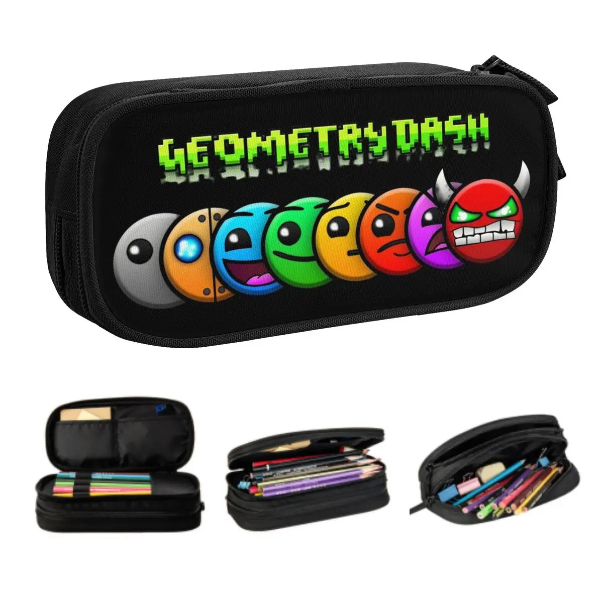 

Custom Cute Cartoon Geometry Dash Video Game Pencil Case for Girls Boys Big Capacity Pencil Bag School Accessories