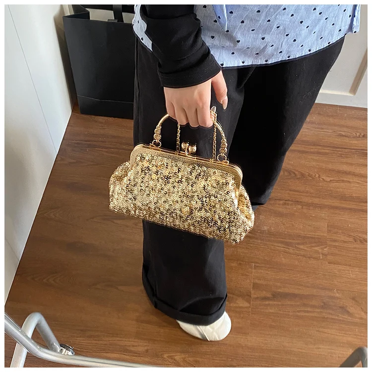 Bolso de mano con lentejuelas brillantes para mujer, estilo celebridad, para noche, con bolsillo para móvil y pintalabios, vi...