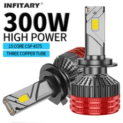 Infitary 300W H7 H4 LED Car Headlight CANBUS Lamp H8 H9 H11 HB3 9005 HB4 9006 80000LM Bulb Three Copper Tube Lights for Auto