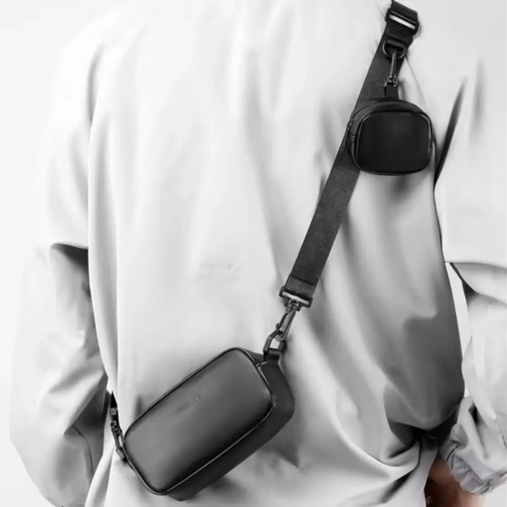 PU Leather Men's Phone Bag High-end with Small Hanging Bag Mobile Phone Chest Bags Unisex Square Mini Shoulder Bag Outdoor