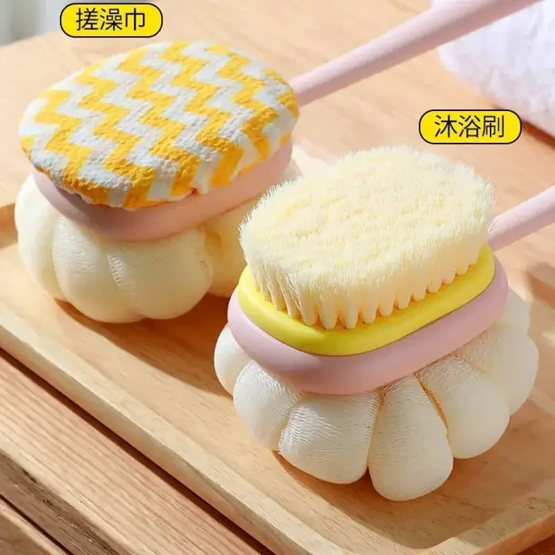 1pcs Pink Sponge Long Soft Hair Bath Brush Doubleside Rub Shower Brush Back Scrubber Exfoliating Tool