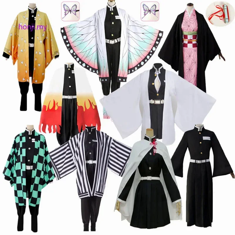 Anime Demon Slayer Cosplay Traje para Crianças, Kimetsu No Yaiba, Vestido Zenitsu, Tanjirou, Kamado Nezuko, Uniforme Kimono, Mulheres e Crianças