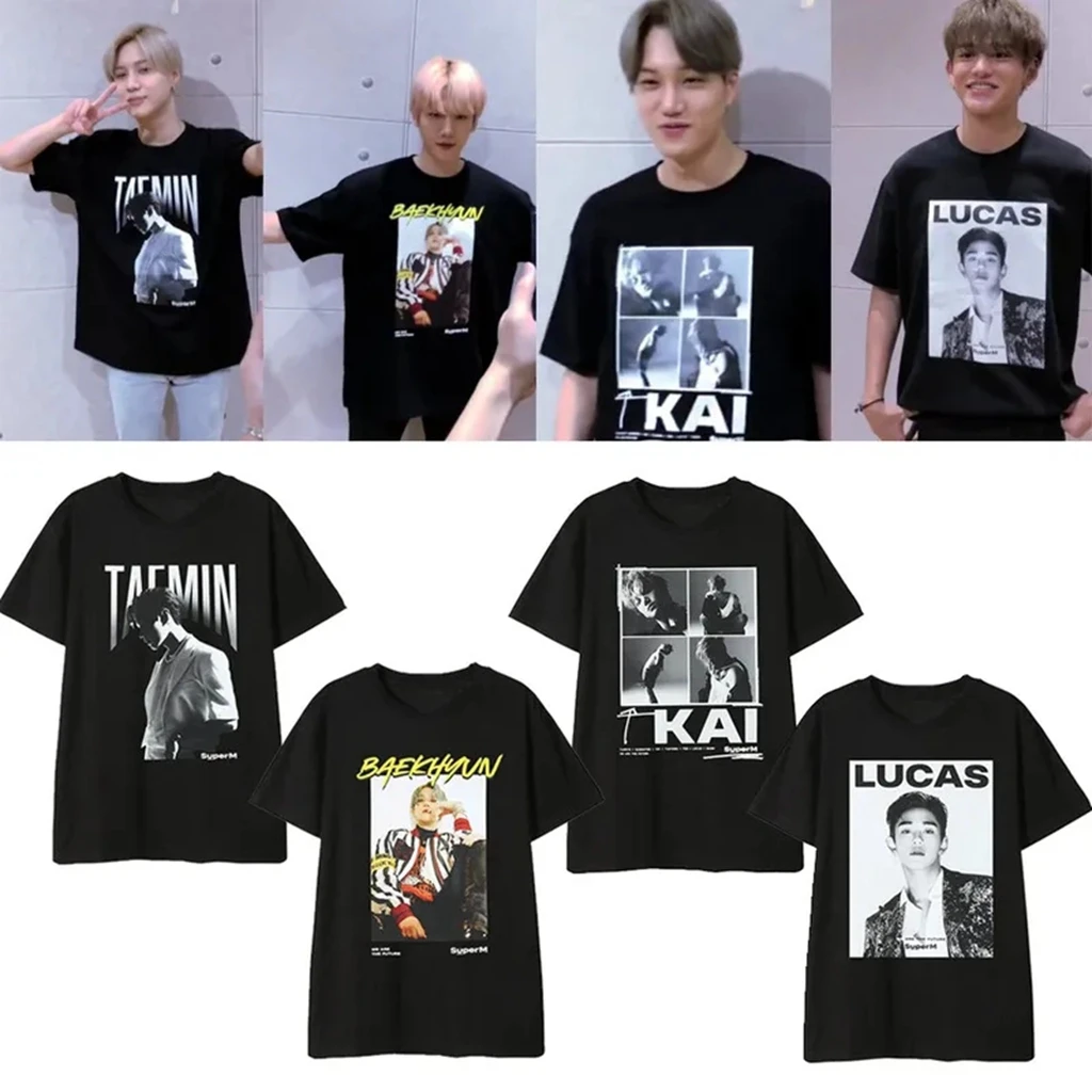 Kpop Y2K EXO KAI MARK Album Photo PRINTE T-shirt Summer Women Bat Sleeve Cotton T-shirt Harajuku 90S Oversize Streetwear