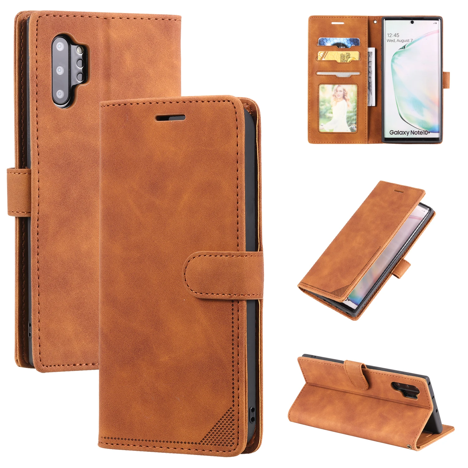 

For Samsung Galaxy Note 10 Plus phone case retro business card flip cover protector leather case soft case