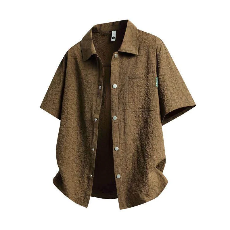 

Summer Cool Feeling Ice Silk Bubble Shirt Men's Loose plus Size Short Sleeve Turn-down Collar Casual Breathable Sun Protectio...