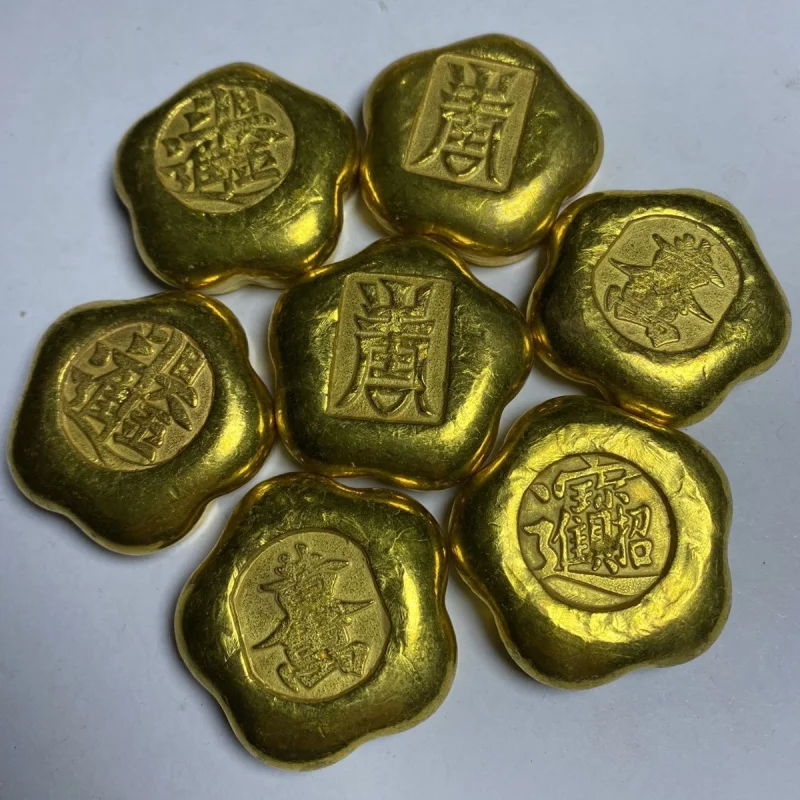 Large Qing Treasury Gold Bar Gold Ingot Gold Cake Daily Gold Brass Gilding Solid Plum Blossom Gold Cake Randomly Sent