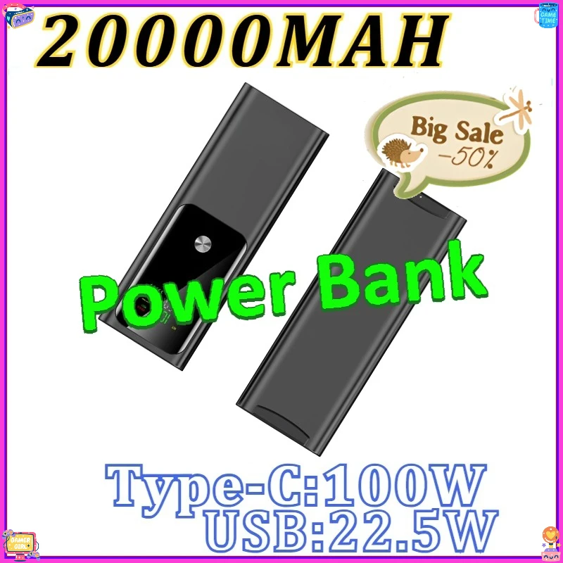 

For Multiple Devices 100W Portable Power Bank High Power Computer Charger USB Output with Digital Display 20000mAh