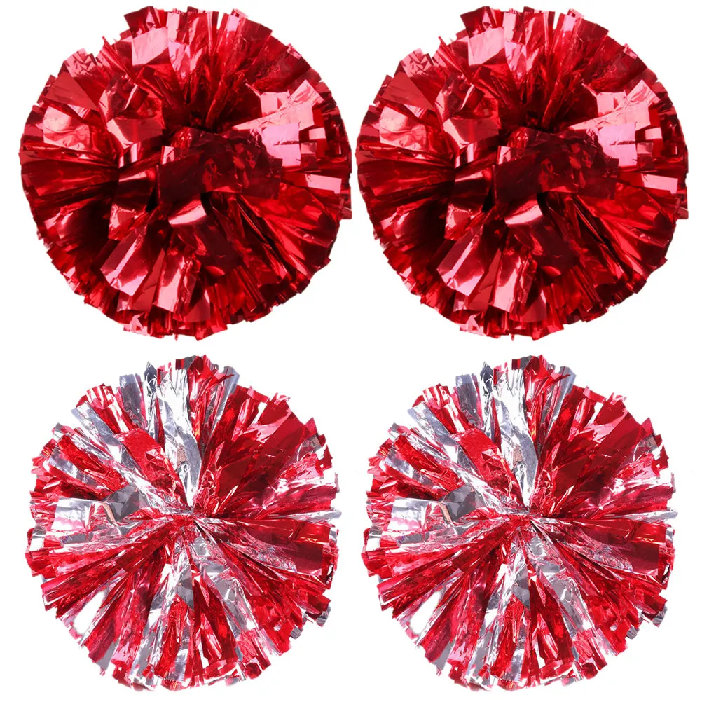4Pcs Sparkling Cheerleader Pom Poms Vibrant Glossy Finish Reusable Cheering Supplies for Dance Teams School Sports