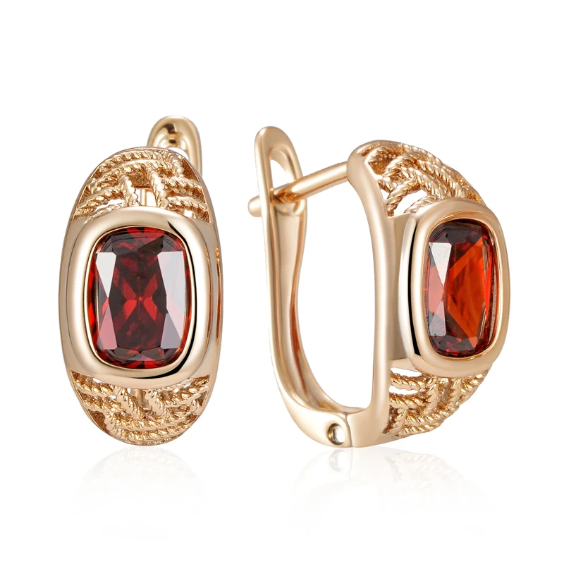 Wbmqda Classic Red Natural Zircon Drop Earrings For Women 585 Rose Gold Color High Quality Daily Party English Lock Jewelry