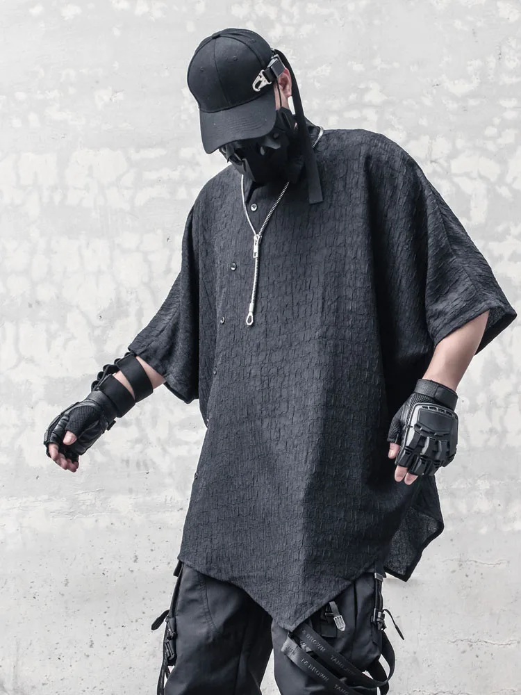 

Avant-Garde Dark Irregular Design Cuban Collar Retro Short Sleeve Shirt Men's Summer Thin Casual Loose