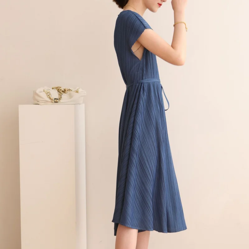 Summer Miyake Noble Quality Pleated Fashion Looks Beautiful First Choice Slim Dress 7937