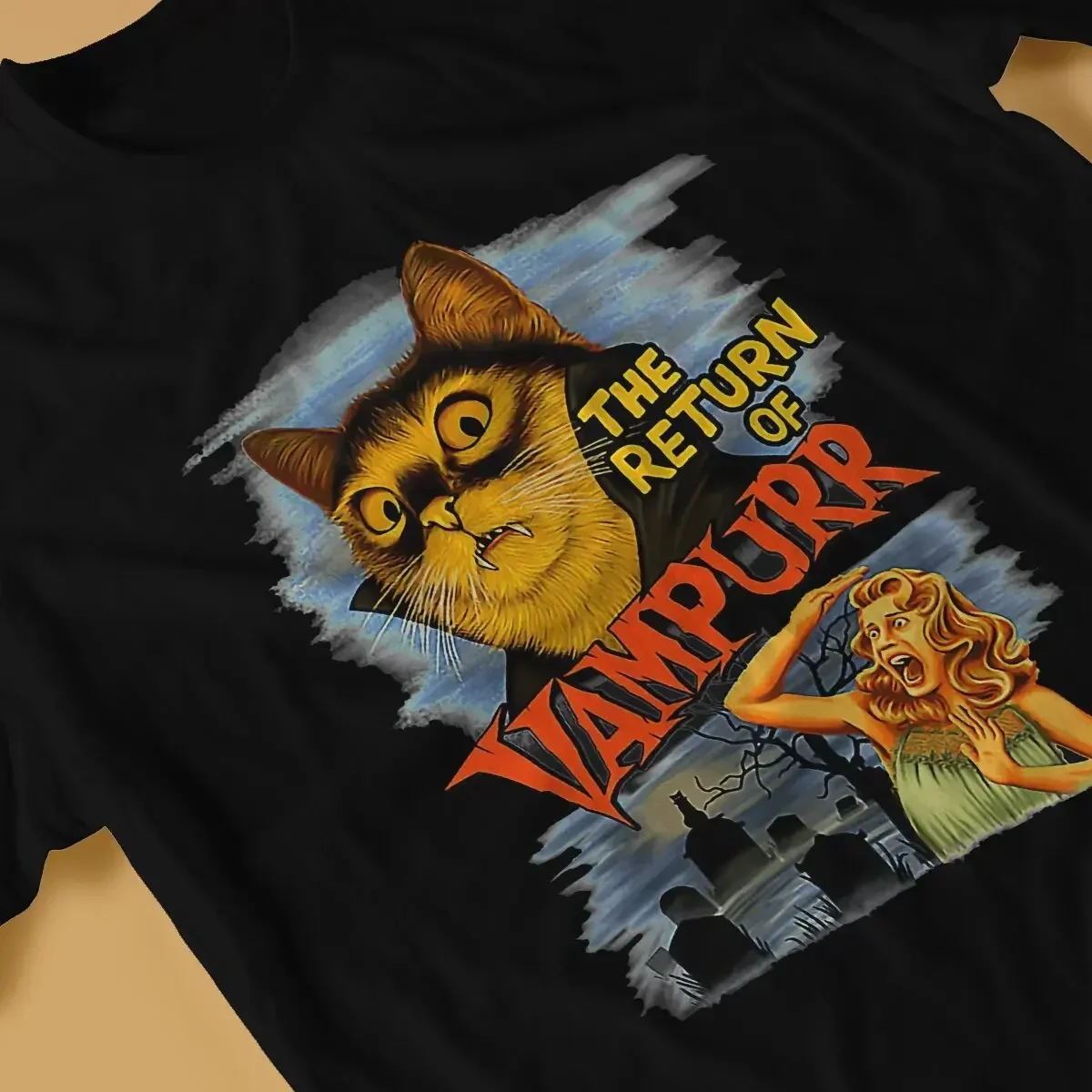 Cat Vampire Men's T Shirts Cat The Return Of Vampurr Funny Tees Short Sleeve Round Collar T-Shirt Cotton 4XL 5XL Tops