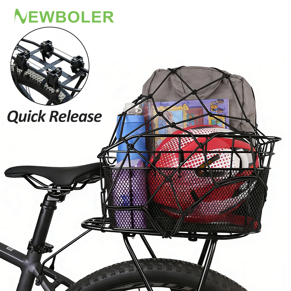 NEWBOLER E-Bike Rear Basket Quick Release Bicycle Cargo Rack Bag Large Capacity Fron Bike Basket for Outdoor Travel Shopping