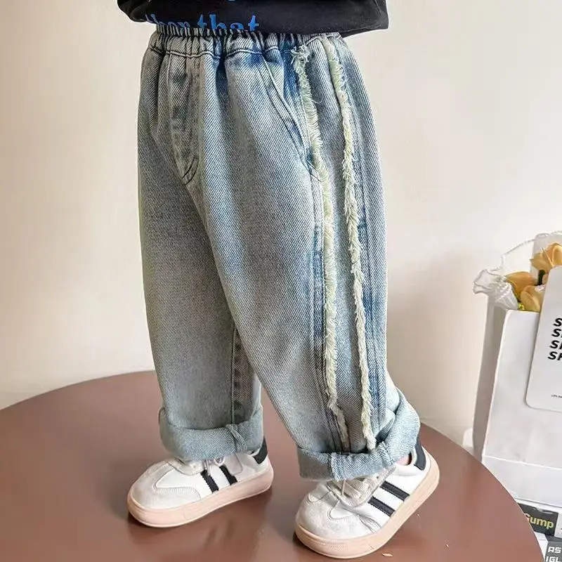 Girls' Jeans 2025 Spring and Autumn New Edition Cartoon Edge Soft Cowboy Casual Pants for Boys and Girls Baby Pants