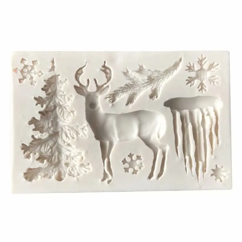 3D Christmas Elk Silicone Pastry Mold DIY Epoxy Christmas Tree Pendant Cake Baking Decor Chocolate Glacier Snowflake Icicle Mold