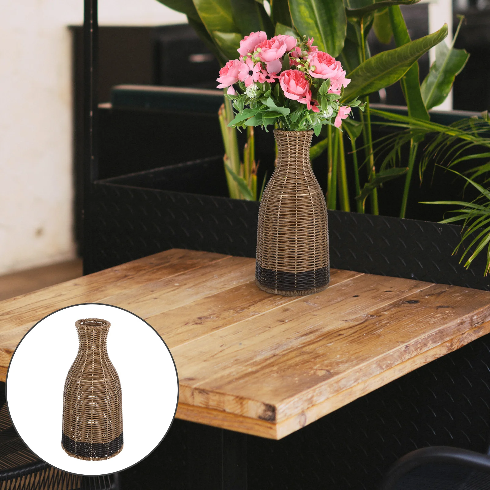 

Woven Vase Plastic Rattan Material Handwoven Design for Living Room Decor Minimalist Vase for Dried Flowers Natural Style Flower