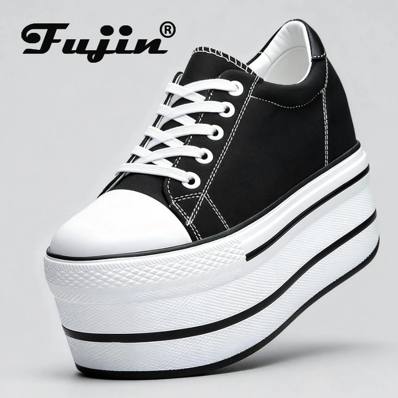 

Fujin 7.5cm Fashion Canvas Shoes Breathable Women Super High Heel Sneakers Platform Shoes Women Autumn Autumn Women's Shoes