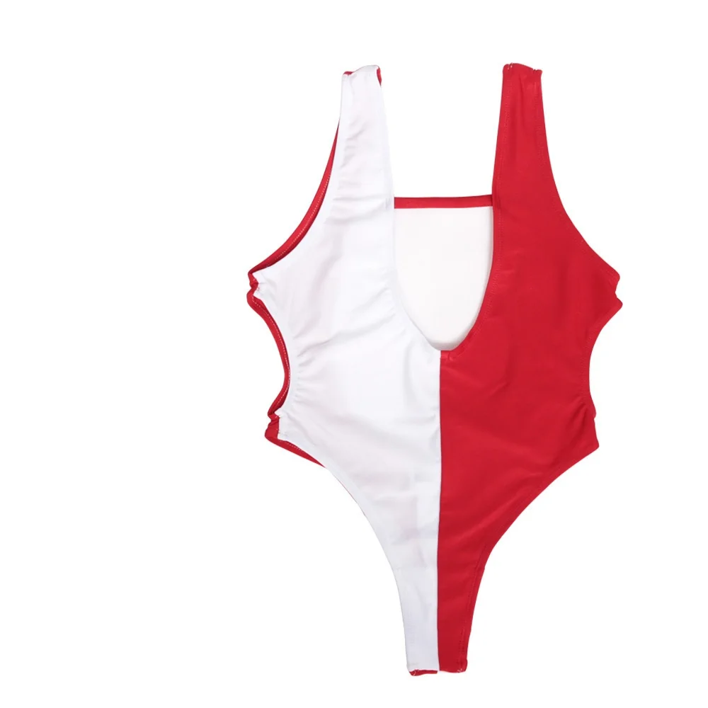 Women Lady Sexy One Piece Swimsuit Red White Leotard T Crotch Corset