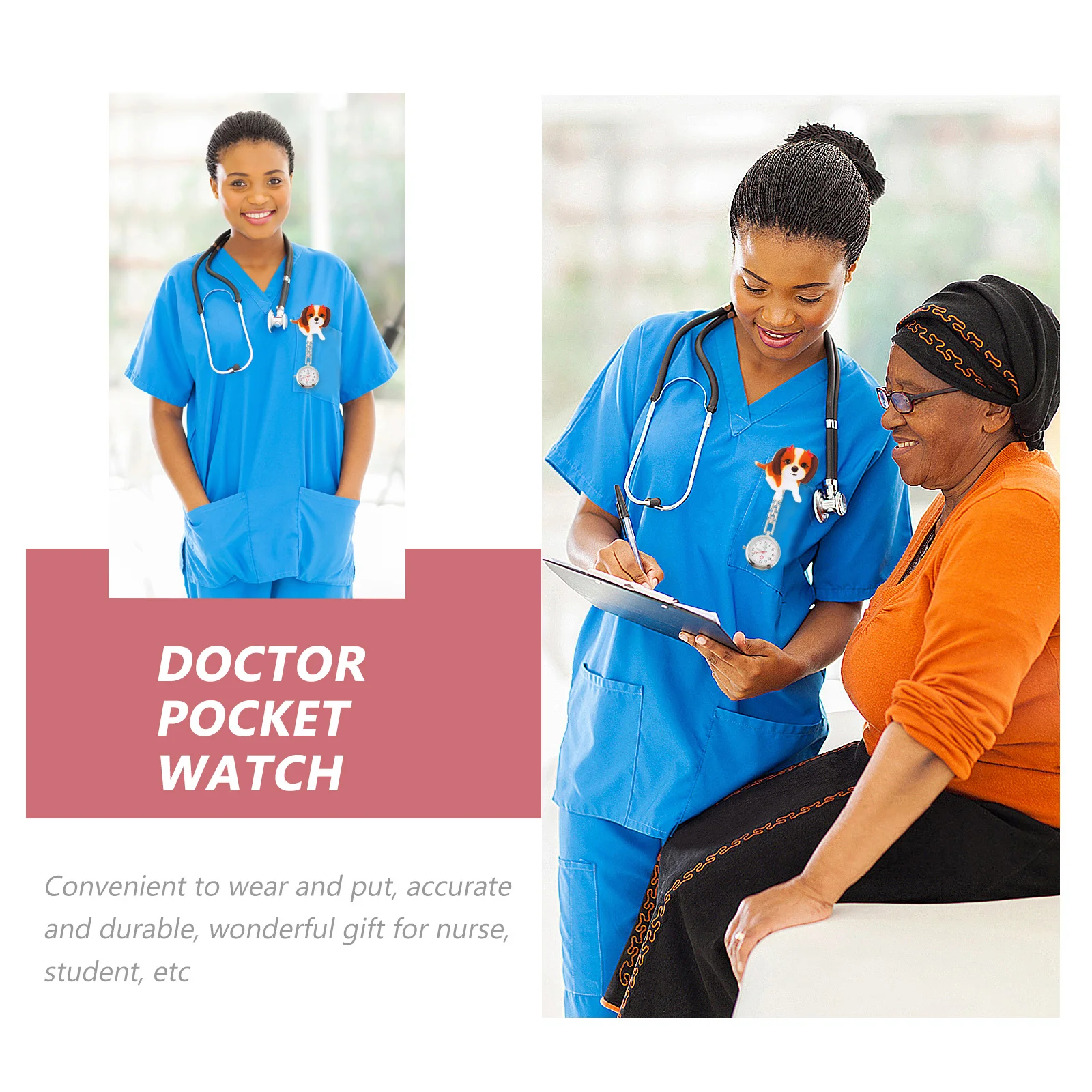 1 conjunto de relógio de suspensão de desenho animado, relógio de enfermeira de cachorro pequeno, clipe seguro, aço inoxidável, cronometragem precisa, presente para enfermeiras, médicos, exame