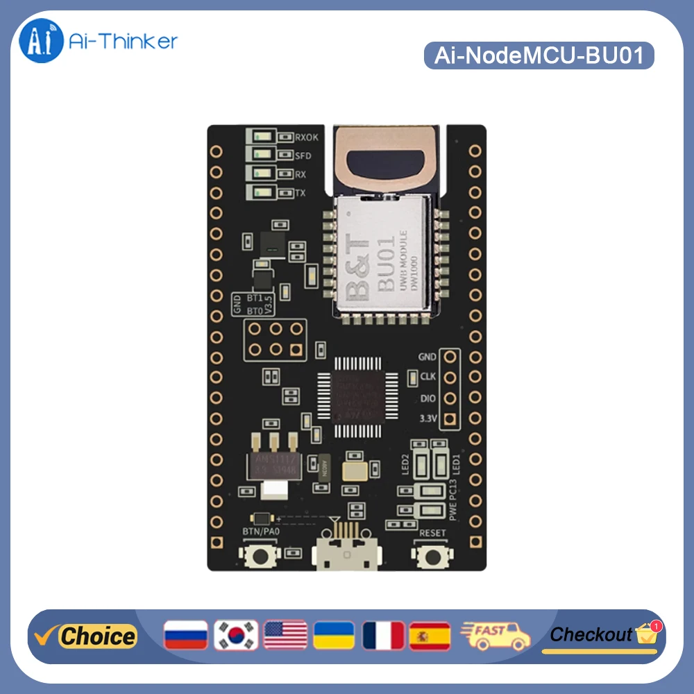 

Ai-Thinker-NodeMCU-BU01 UWB Kit Indoor Positioning 10cm High-Precision Ranging Supports Bidirectional Ranging TDOA