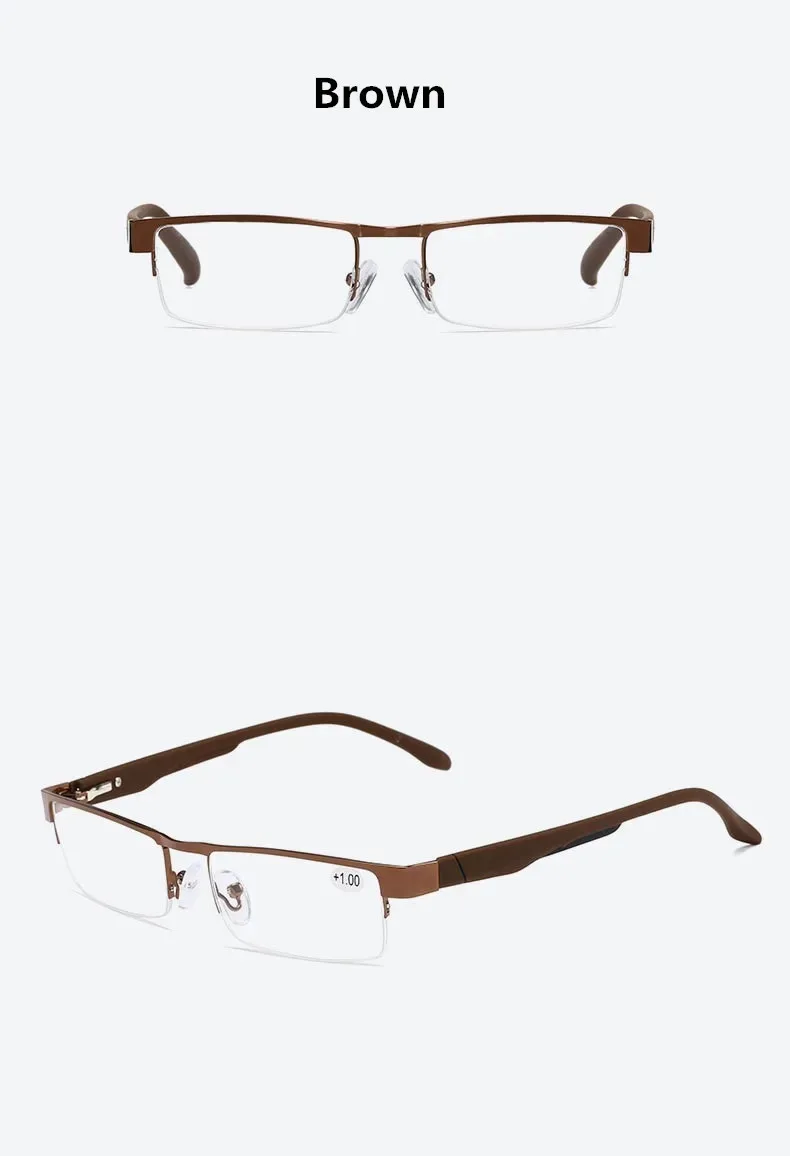 Halbrahmen Lesebrille Herren Business Halbrandlose optische Metallbrille Presbyopie Brillen – Detail 9