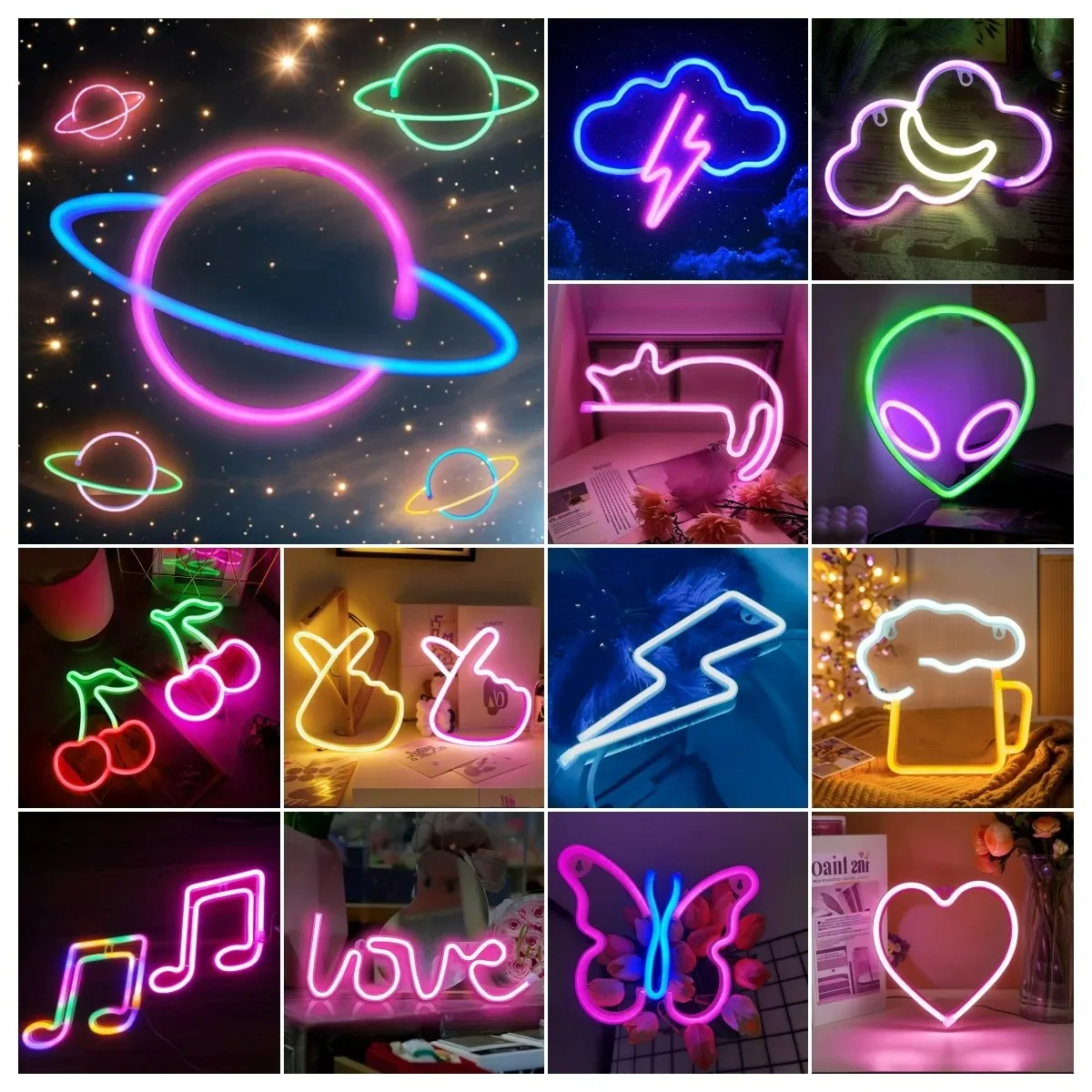 LED Planet Shape Neon Light Usb or Battery Powered for Wall Decor Game Room Bedroom Party Birthday Arrangement Gifts