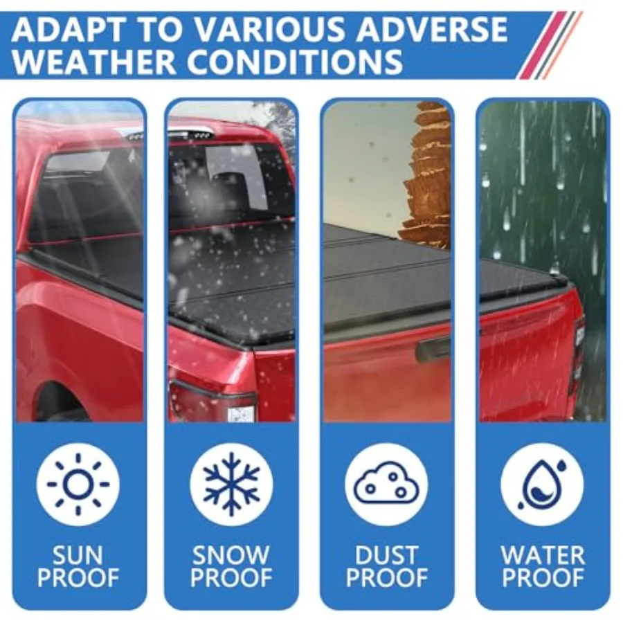 غطاء تونيو لسرير الشاحنة ثلاثي الطي بطول 5.5 قدم مناسب لـ 2022 2023 2024 2025 غطاء تونيو من الألومنيوم الأسود سهل التركيب #5