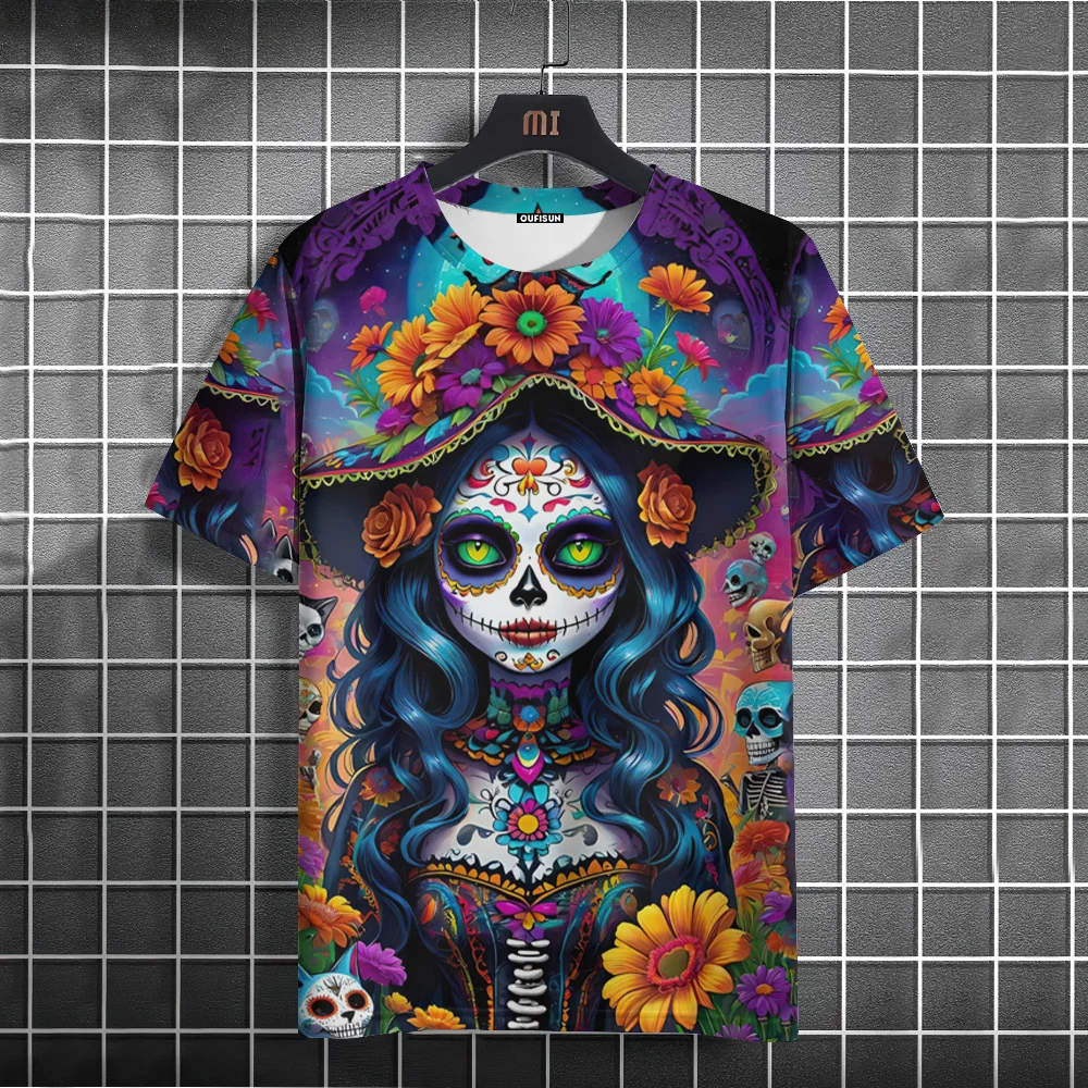 Mexican Skull Day of The Dead Graphic T Shirt for Men Womens Graffiti Clothing Horror Goth T-shirts Fashion Streetwear Tops Tees