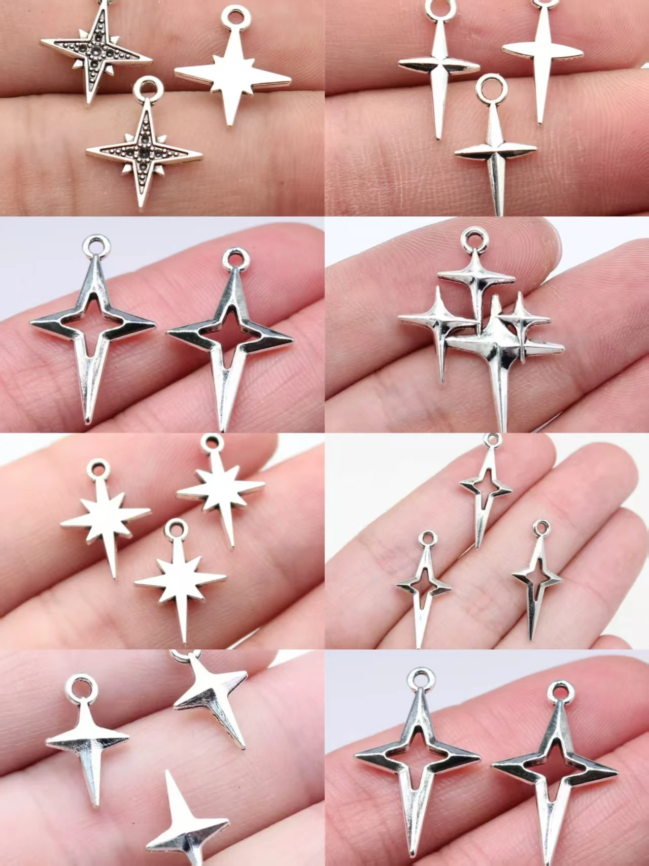 10/20Pcs Antique Silver Plated Alloy Four Pointed Star Charms Necklace Fittings Metal Pendants For Bracelet Jewelry Accessories