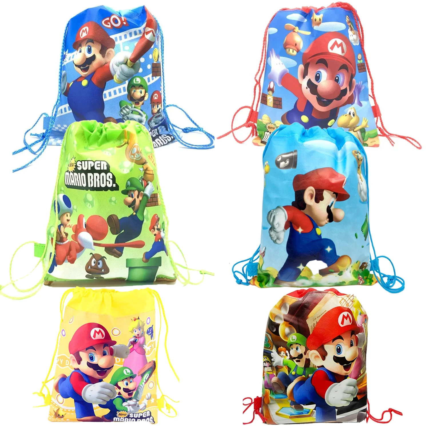 

Mario Bros Cotton Drawstring Bag Super Mario Non-woven Bundle Pocket Storage Travel Bag Shopping Backpack Kids Party Boys Gifts