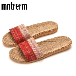 Mntrerm 2022 New Linen Slippers Women's Summer Indoor Wooden Floor Couples Home Non-Slip Thick Bottom Home Slippers Men