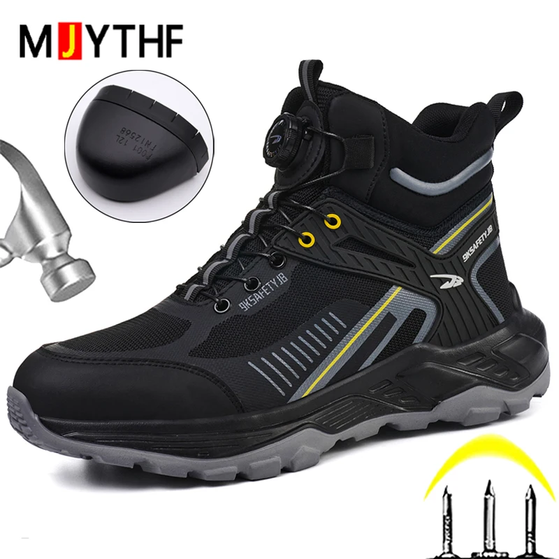 2026 New Rotating button Work Safety Boots Men Shoes Anti-smash Anti puncture Work Sneakers Security Shoes Steel toe Boots Male