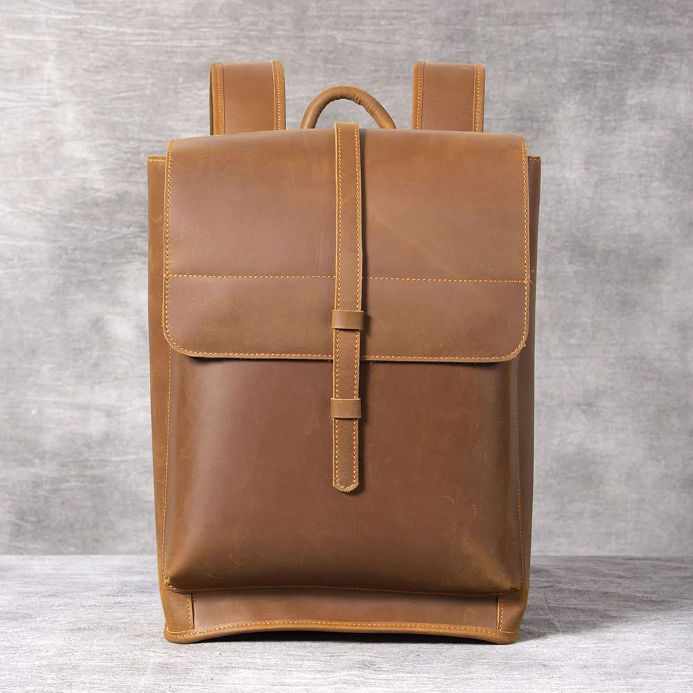 S.WORKER Vintage Echtleder 14" Laptop-Rucksack Herren Casual Preppy Schultasche Crazy Horse Rindsleder Tasche – Detail 7