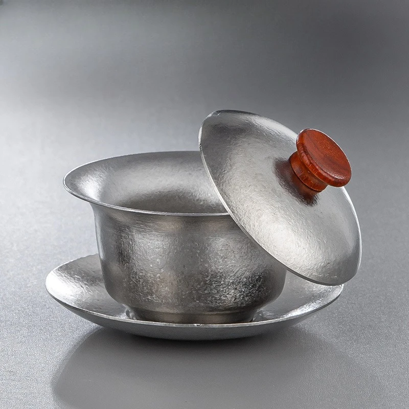 Pure titanium Sancai cover bowl can hover cover bowl teacup single high-end Kung Fu tea set tea bowl with lid