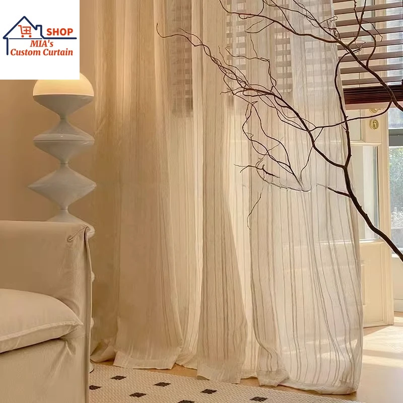 

Log Color Wabi Sabi Linen Texture Mid-Century Vintage Sheer Curtains Custom Size for Living Room Balcony Study Fashion Decor