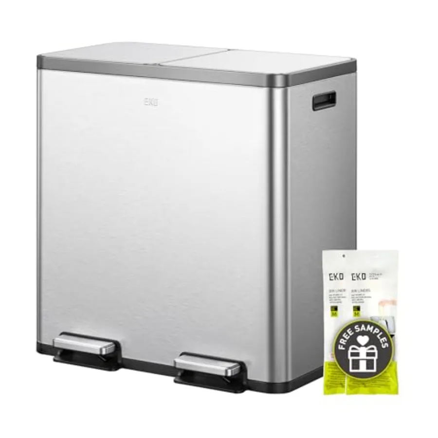 

Кухонная двойная мусорная урна для раздельного сбора отходов EcoCasa Plus, 2 x 10,6 галлонов, с педалью, большая, с защитой от запаха и отпечатков пальцев, с крышками с плавным закрыванием