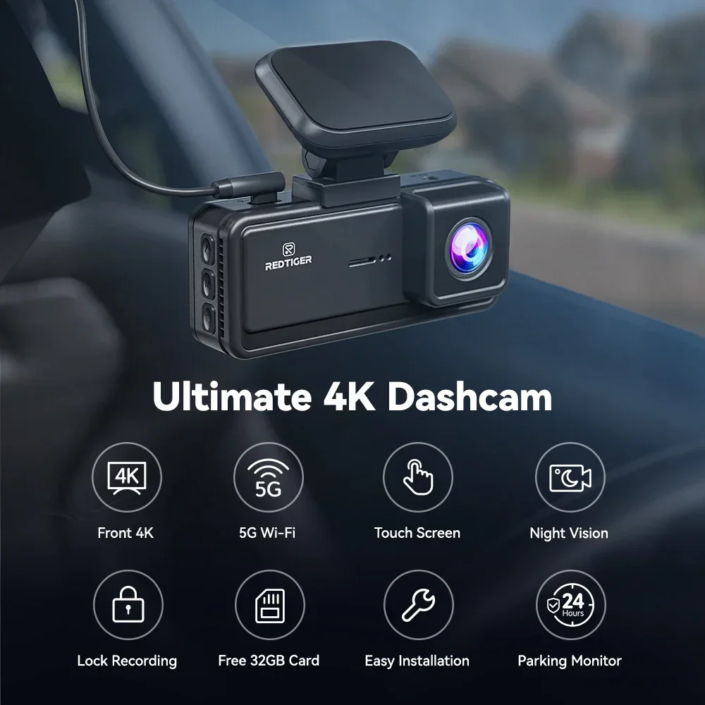 4K Dash Cam HD  Built-in GPS 70FOV Car DVR 5G WIFI APP Control Fatigue Driving Reminder Car Camera with Night Vision Black box