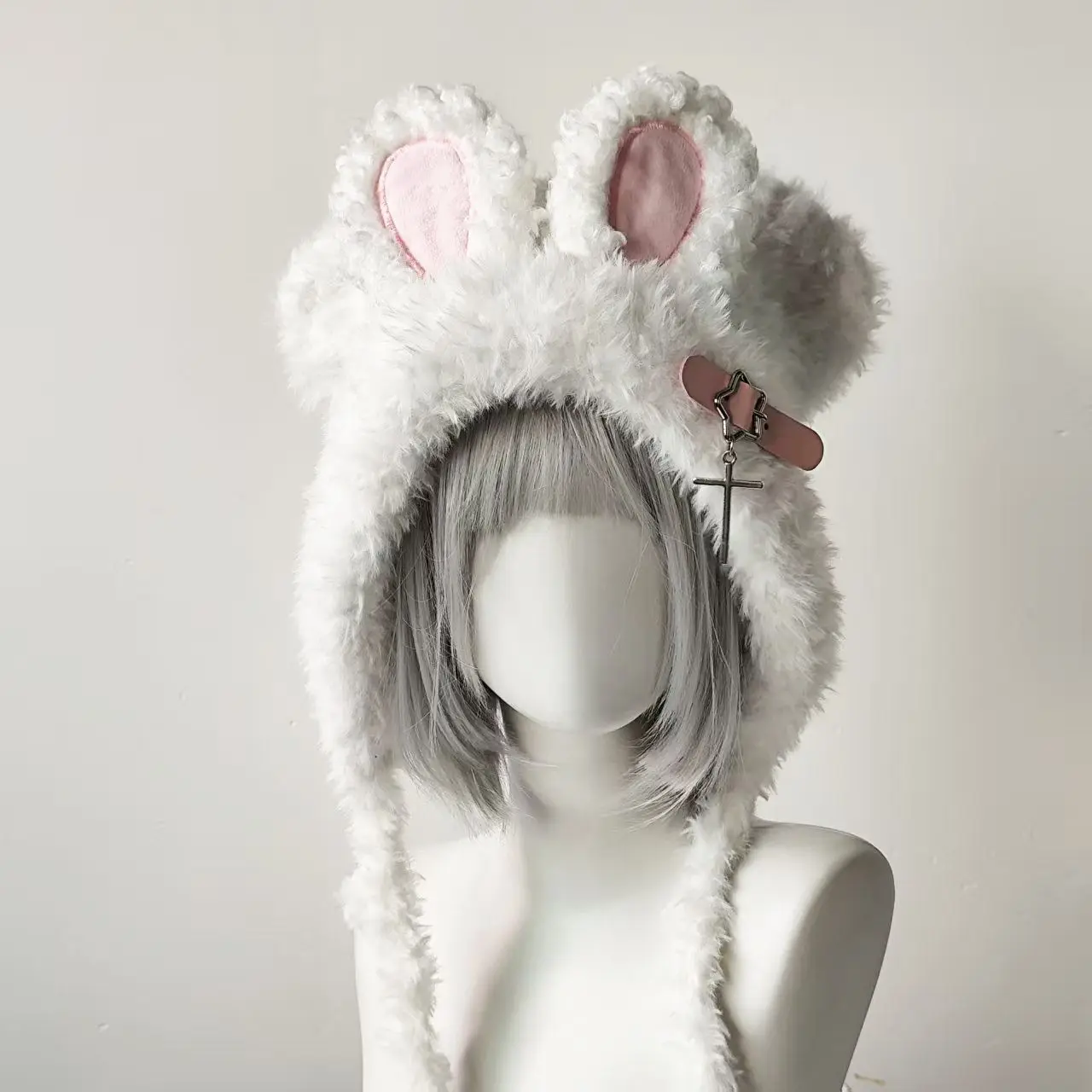 feminino-harajuku-gotico-lolita-pelucia-coelho-orelha-chapeu-japones-y2k-menina-fivela-cruz-bone-inverno-quente-chapeu-de-malha
