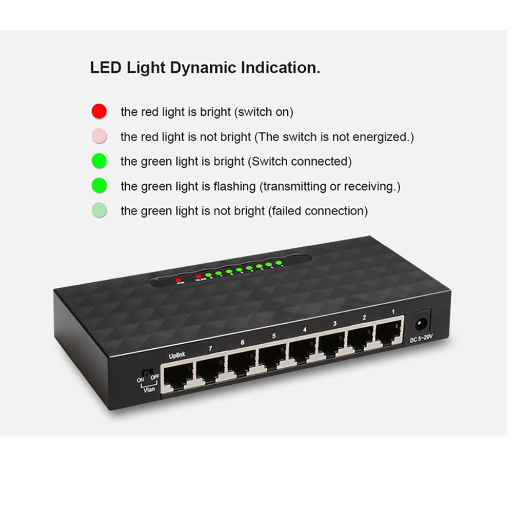 8 Port 10/100/1000Mbps Network Switch Ethernet Gigabit Switcher High Performance RJ45 Lan Internet Splitter Plug and Play