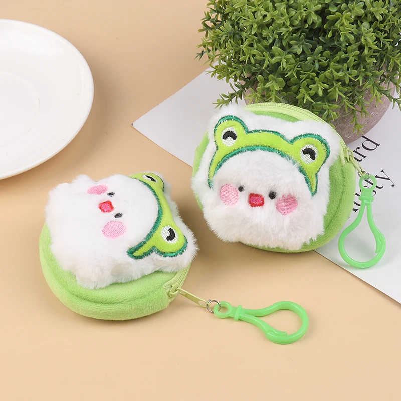 Porte-monnaie en peluche grenouille mignonne, sac à main beurre de canard créatif, fermeture éclair de dessin animé, portefeuille zéro pendentif, porte-monnaie en poudre, portefeuille pour écouteurs, porte-clés