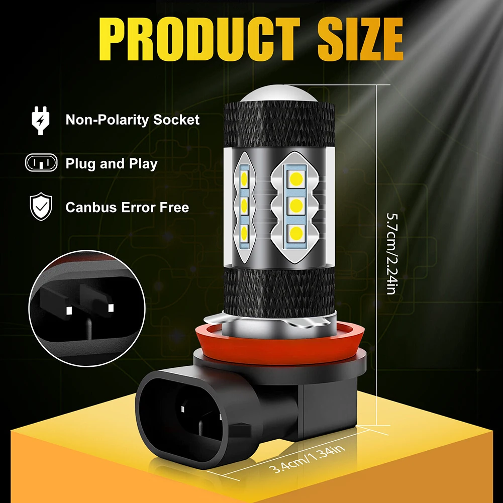 

2pcs LED Fog Light 10000LM 100W A380 Aluminum Heatsink COB Chips Light Source Daytime Running Light High Quality