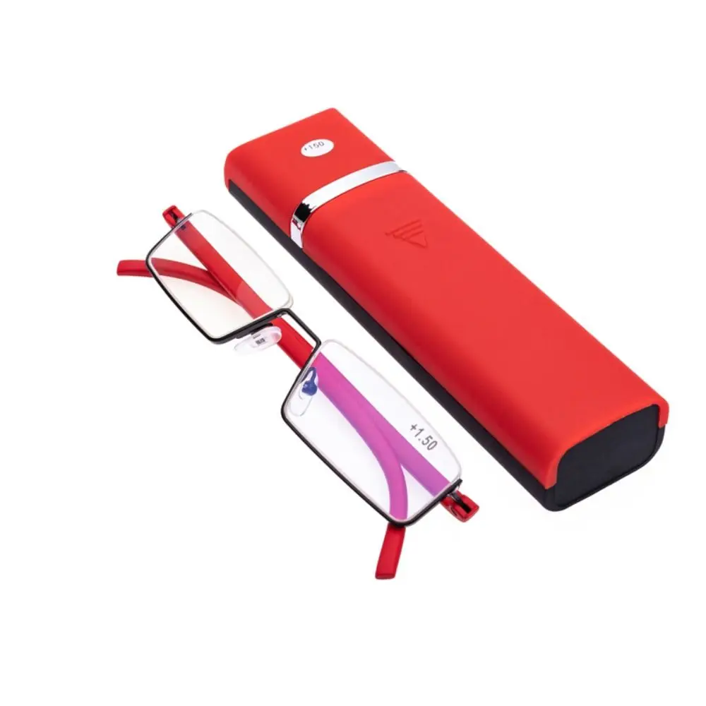 

TR PC Reading Glasses with Case Strength: 1.0~4.0x Metal Presbyopia Eyeglasses Rectangle Anti Eyestrain Reading Glasses Readers