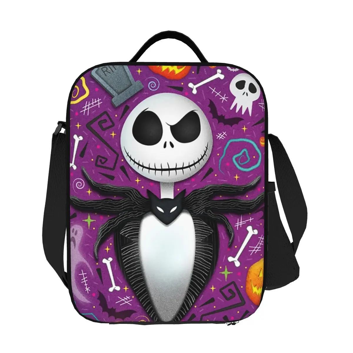 

Tim Burton Christmas Horror Movie Resuable Lunch Boxes Leakproof Halloween Skull Jack Sally Thermal Cooler Insulated Lunch Bag