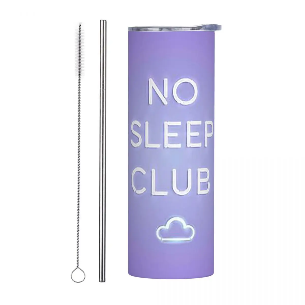 No Sleep Club Stainless Steel Tumbler Vacuum Insulated Mugs Thermal Cold Cup Straws With Lid 20oz
