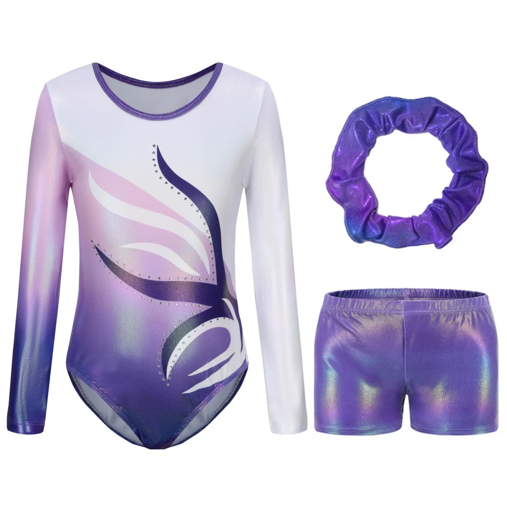 Gym Outfit Long Sleeve Ballet Gymnastics Long Sleeve Dance Dress Girls Diamond-Studded Gymnastics Leotard Practice Stage Suits