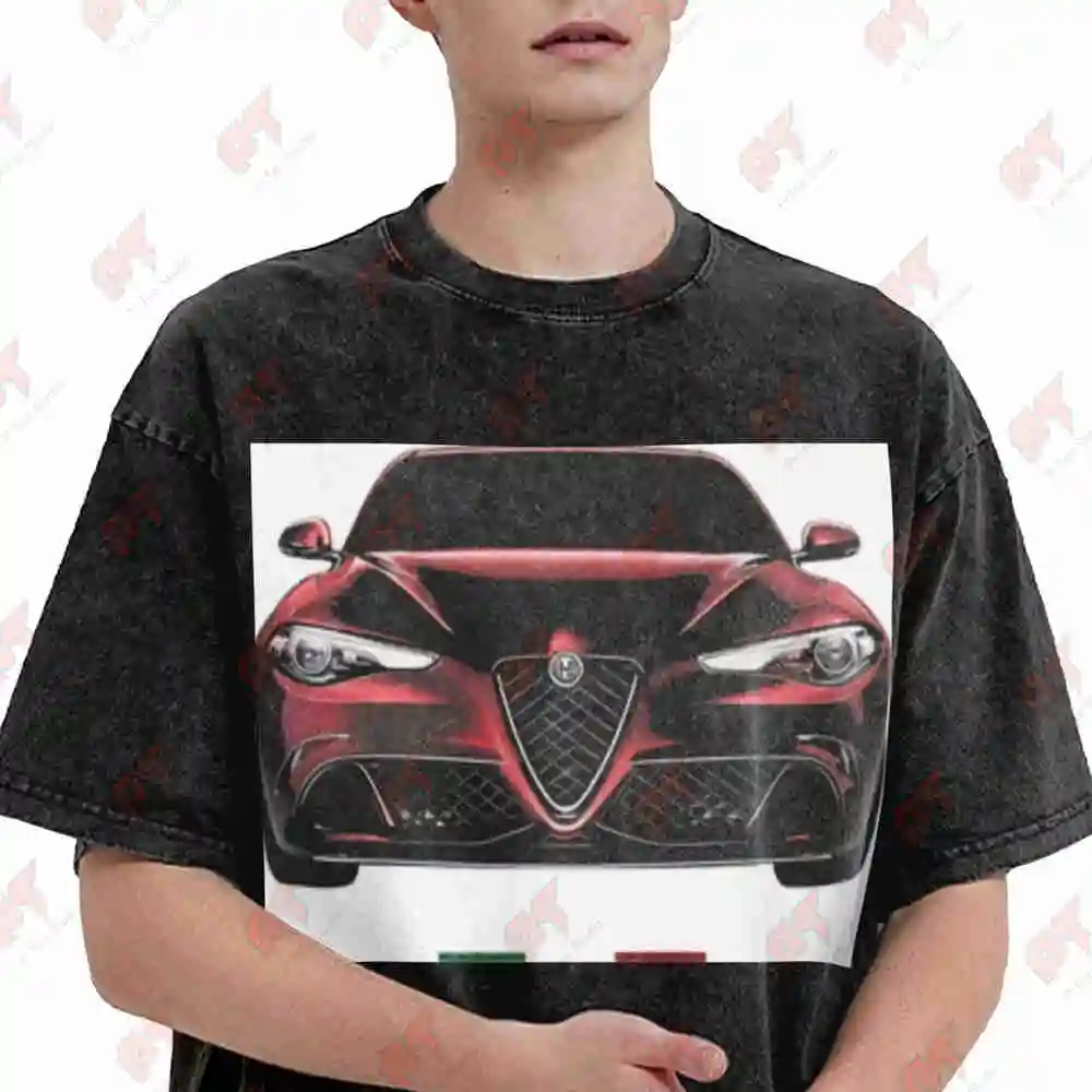 Giulia Model Alfisti Italian Car Vintage Washed Tee Pure Cotton T-Shirt