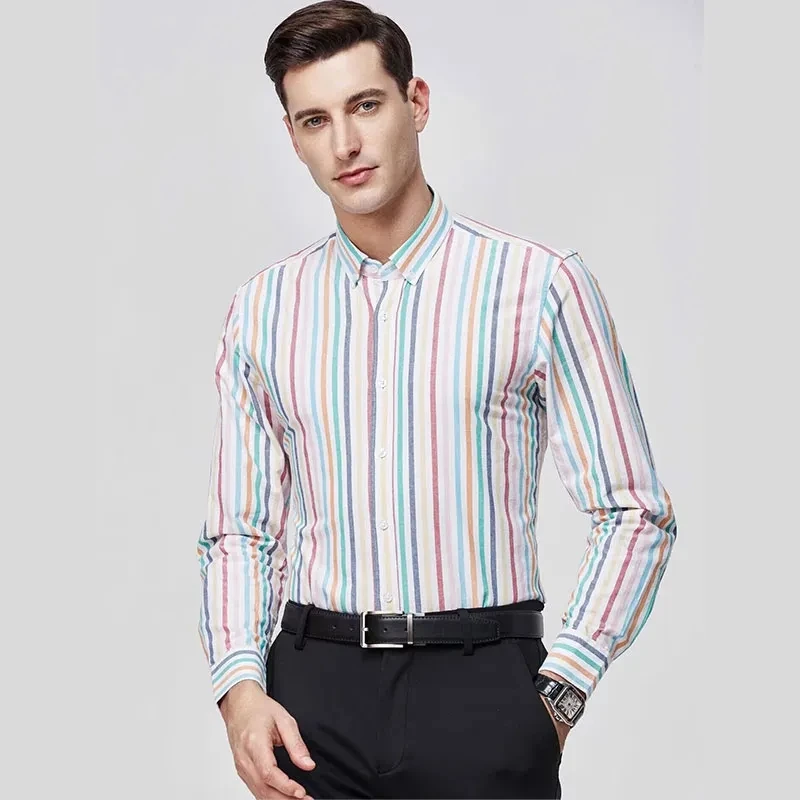 100% Cotton 6XL Large Sizes Streetwear camisas Oxford Long Sleeve Shirt For Men Buttons Plaid Shirt Striped Pocket Mens Shirts